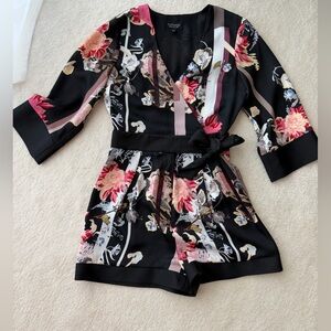 Topshop Wrap Up Black Red White Floral Romper Jumpsuit